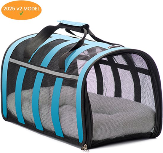 Katten reismand - 47x27x25cm - Reismand kat - Blauw - Opvouwbaar met schouderband en comfortabele mat - Kattenmand - Extra stevig & veilig model