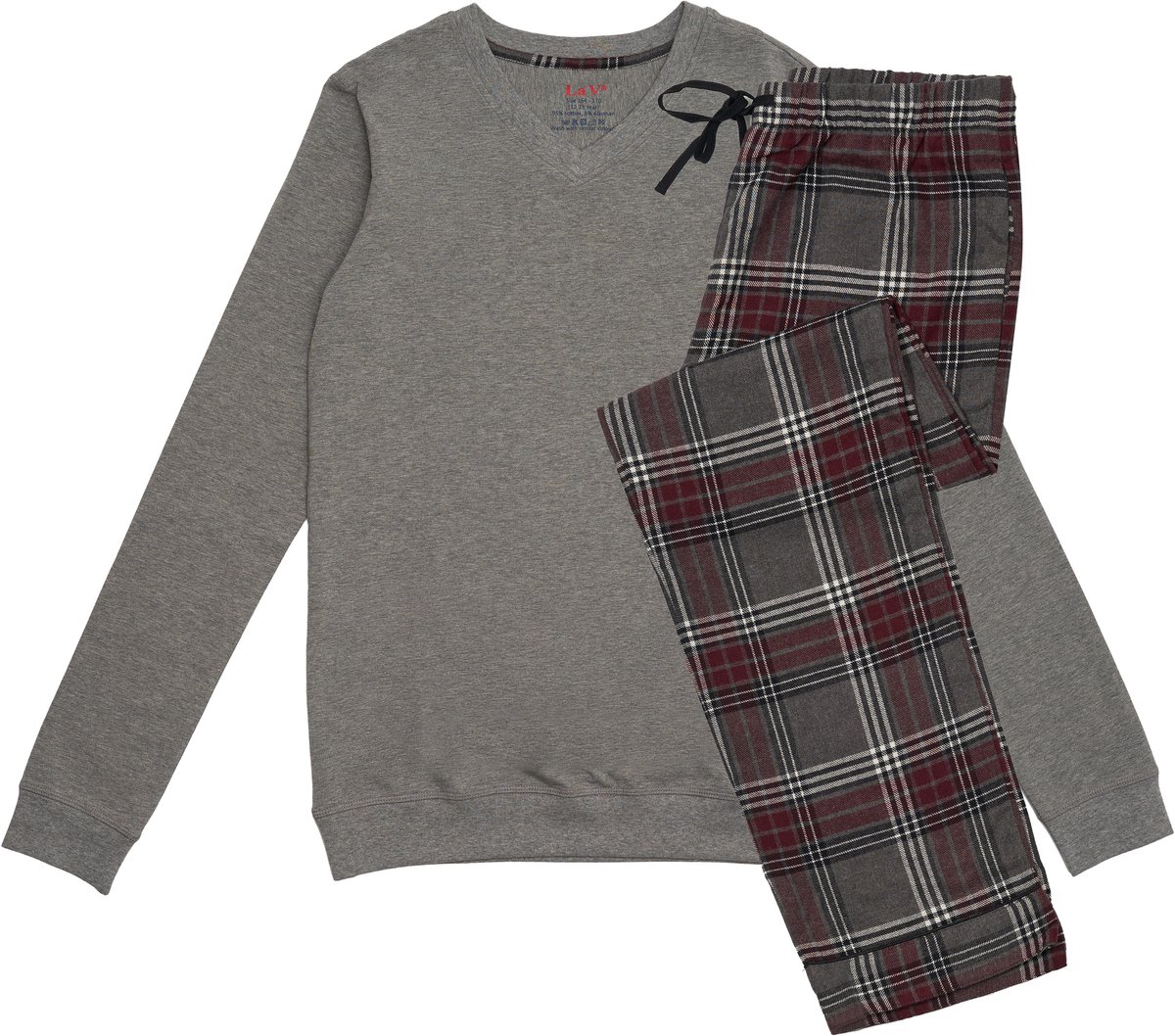 La-V pyjama sets voor jongens met geruite flanel broek Grijs 164-170