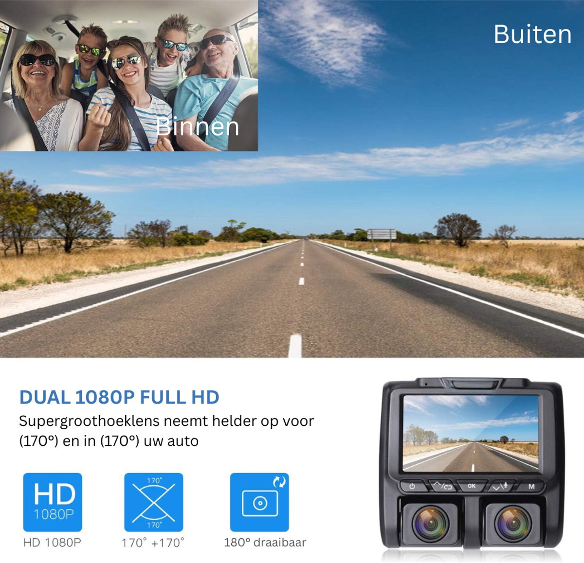 DailySupplies® Dashcam voor Auto - Dual - Camerabewaking - Full HD - Zwart – foto 2