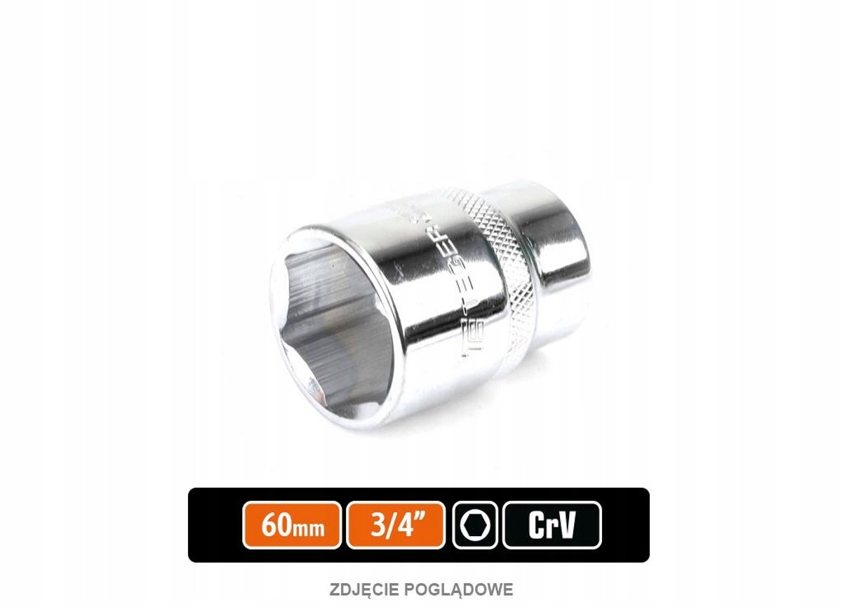 Dopsleutel 3/4" Zeskant 60 mm CRV Staal