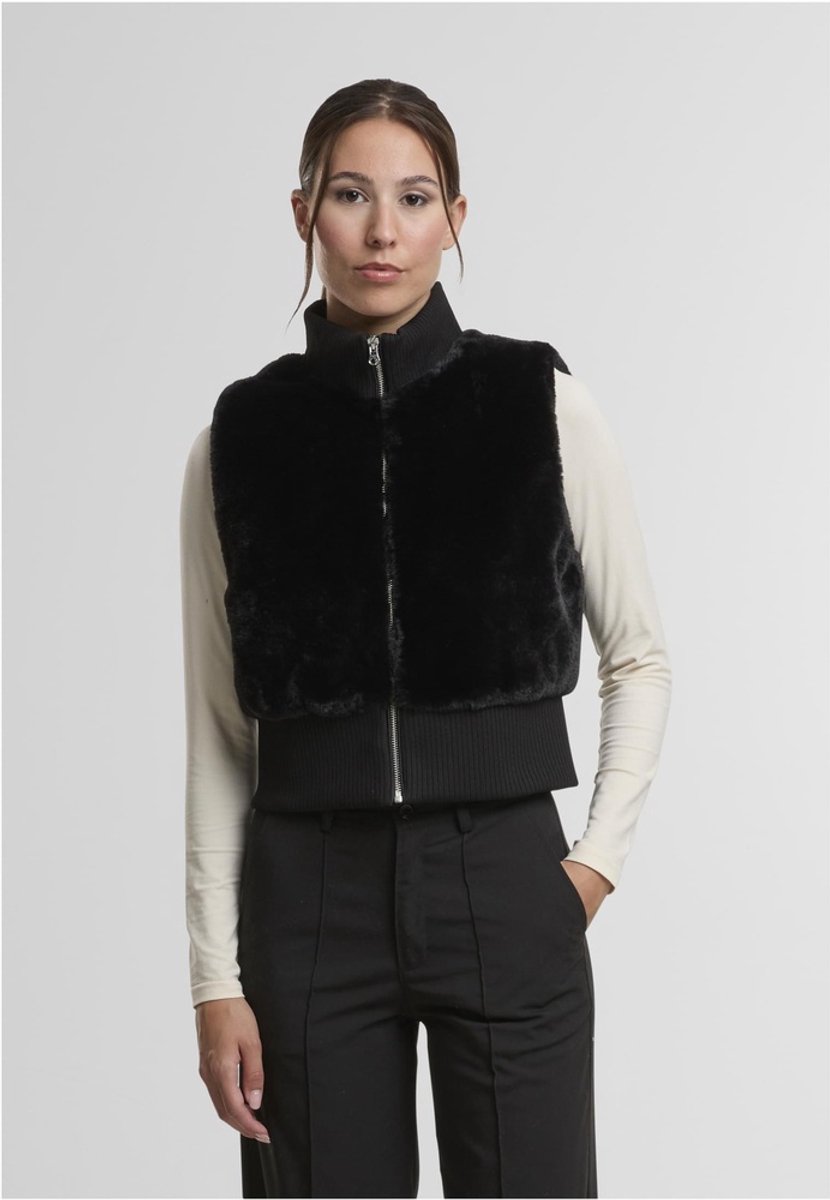 Urban Classics Ladies Cropped Faux Fur Vest Dames Bodywarmer – XL Zwart