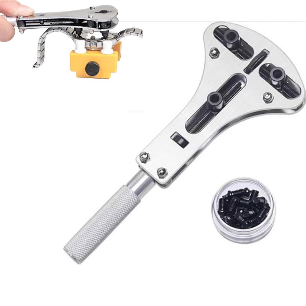 Sleutel voor het openen van horlogedeksels - 55 mm verstelbare gereedschapsset voor het verwijderen van de kast - Reparatieset voor horloges - Gereedschapsset voor het openen van de kastdeksels - Zilver - Ideaal voor horlogemakers