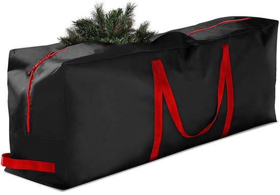 Sac de rangement pour sapin de Noël artificiel - Zwart - 122 x 38 x 51 cm - Fermeture éclair et poignées - Tissu Oxford 600D - Imperméable - Résistant aux UV - Sac de rangement robuste pour sapin de Noël
