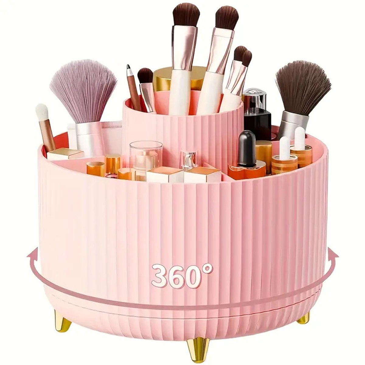 Roze 360° Draaibare Make-up Organizer – 5 Compartimenten – Cosmetica Opbergdoos