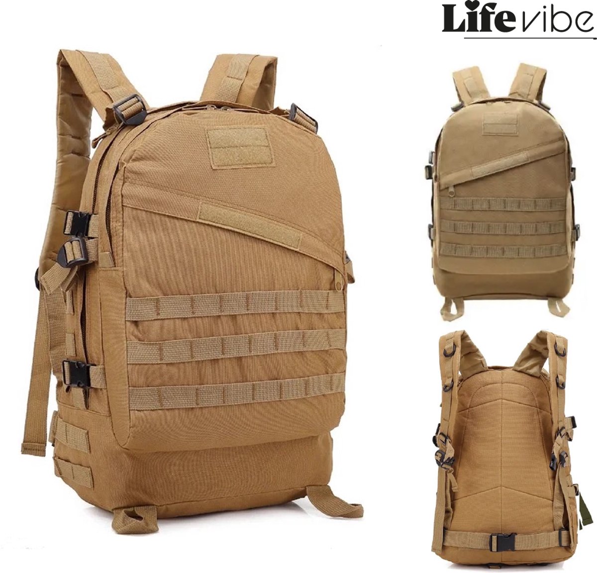 LifeVibe® Tactical Leger Rugzak 40L - Backpack Beige - Waterdichte Outdoor Rugzak - Kamperen