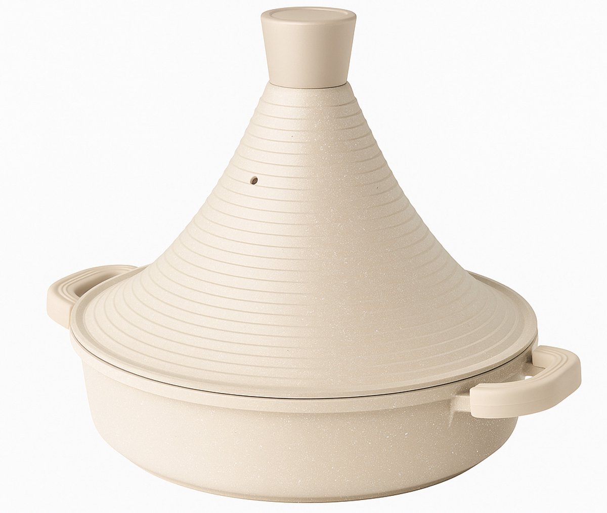 Tajine Marrakesh - Luxe Aluminium Tajine met Anti-aanbaklaag - Inductie Geschikt - Voor 4 tot 8 Personen - Ø 29 x 28 cm - Taupe met Witte Spikkels