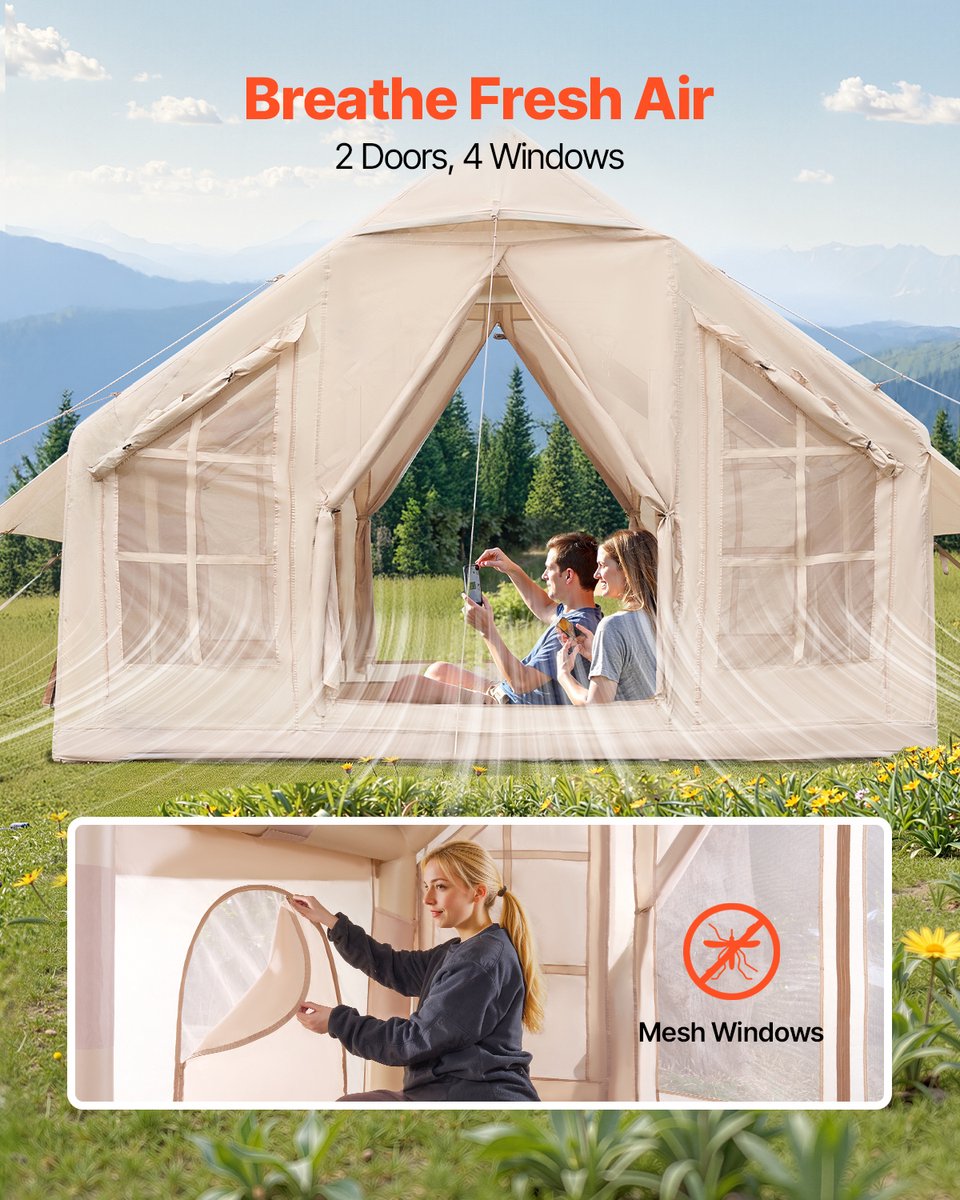 VEVOR Opblaasbare Kampeertent 4-6 Persoons Glamping Tent met Pomp 3x3x2.3m – foto 3