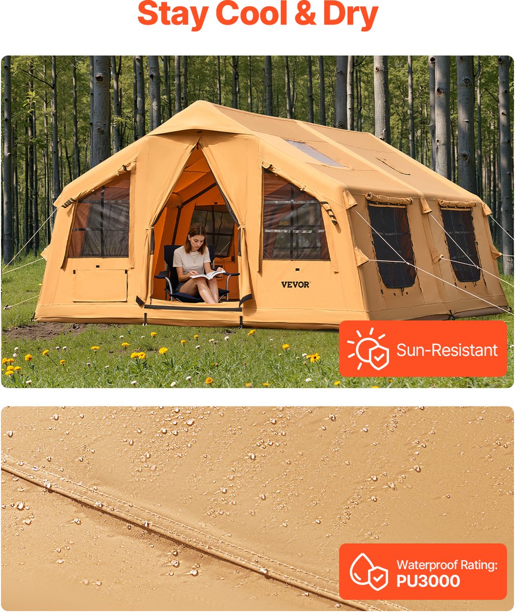 VEVOR Opblaasbare Tent voor Kamperen 8-12 Personen Glamping Tent 4.8x3.6x2.2m – foto 7