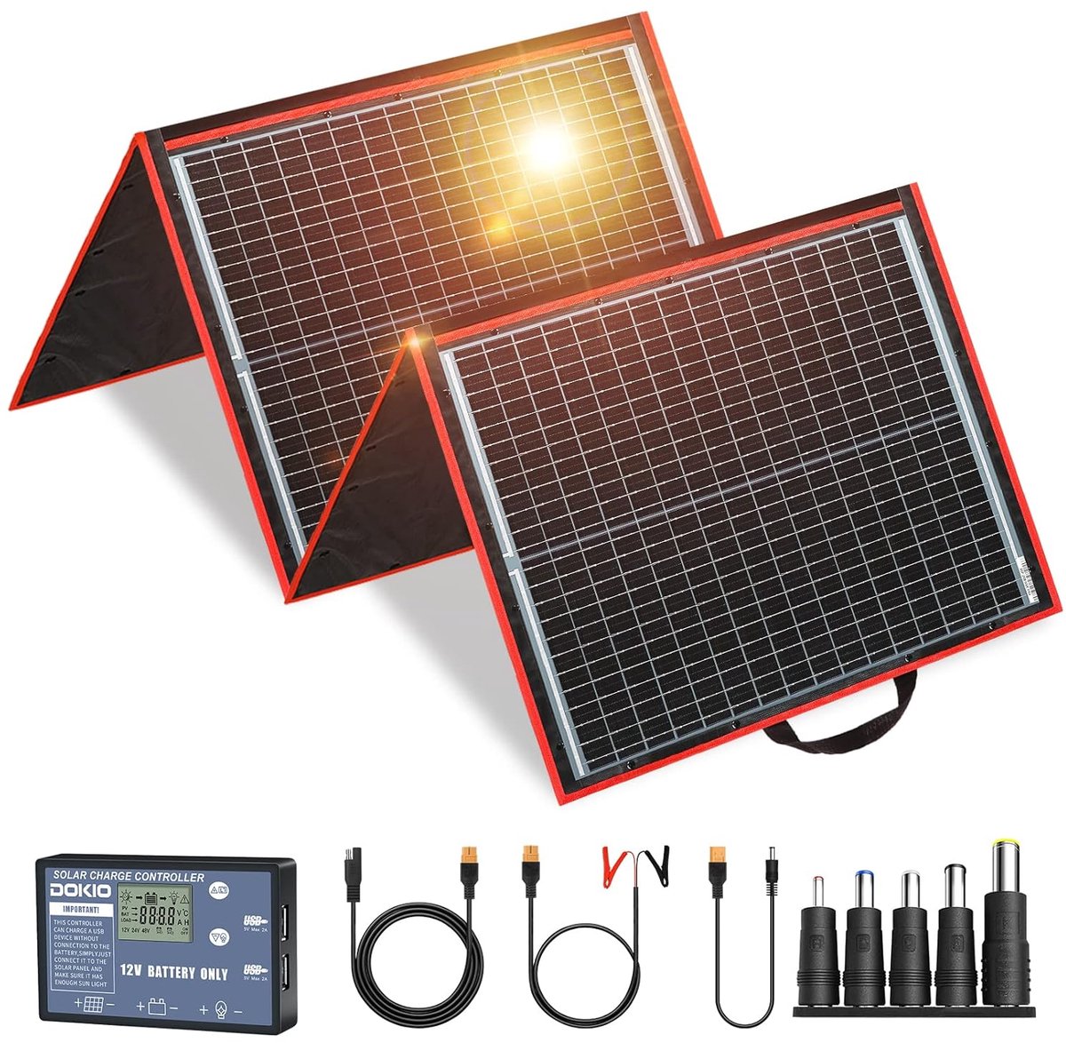 DOKIO 160W Kit Opvouwbaar Draagbaar Monokristallijn Zonnepaneel met 2 USB-poorten voor Buitenactiviteiten