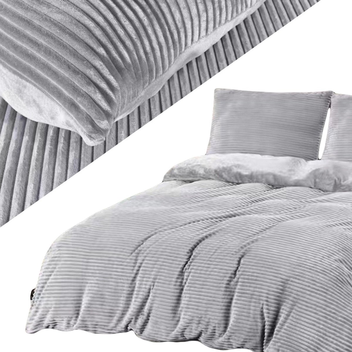 LOZKOHOLICY.PL Luxe flanellen dekbedovertrekset 200x220cm met kussenhoes 70x80cm Grijs