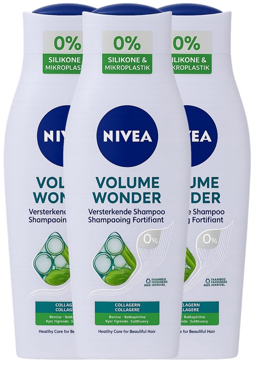 NIVEA Volume Wonder Shampoo – Met Bamboe-Extract & Collageen – 3 x 400 ml