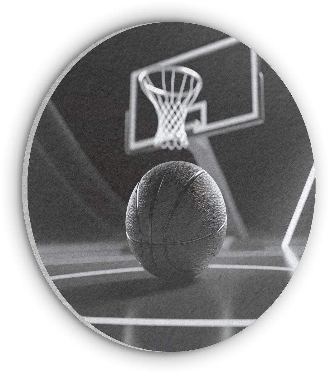 Akoestisch wandpaneel rond 30x30 cm - Vilt schilderij Basketbal - Basketbalveld - Lichtlijnen - Ronde akoestische panelen - Geluidsdempende wanddecoratie - Geluidsisolatie wandcirkel - Muurdecoratie geluidspanelen