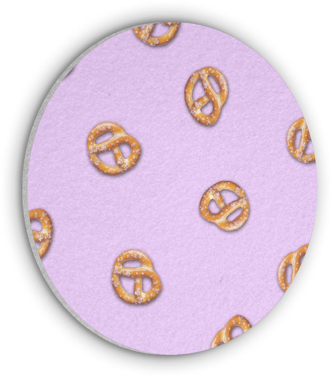 Akoestisch wandpaneel rond 80x80 cm - Vilt schilderij Pretzels - Eten - Paars - Ronde akoestische panelen - Geluidsdempende wanddecoratie - Geluidsisolatie wandcirkel - Muurdecoratie geluidspanelen
