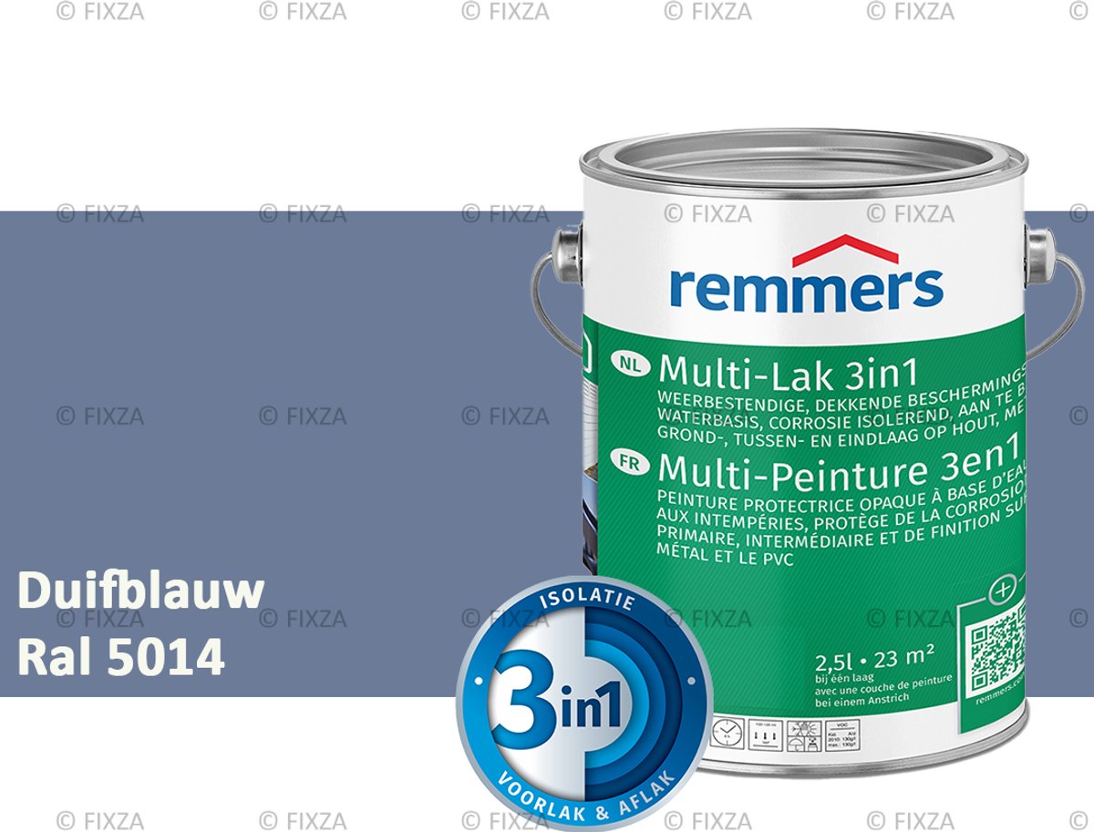 Remmers Multi-Lak 3in1 Duifblauw – 2,5 Liter - lakverf voor Hout, Metaal en Kunststof