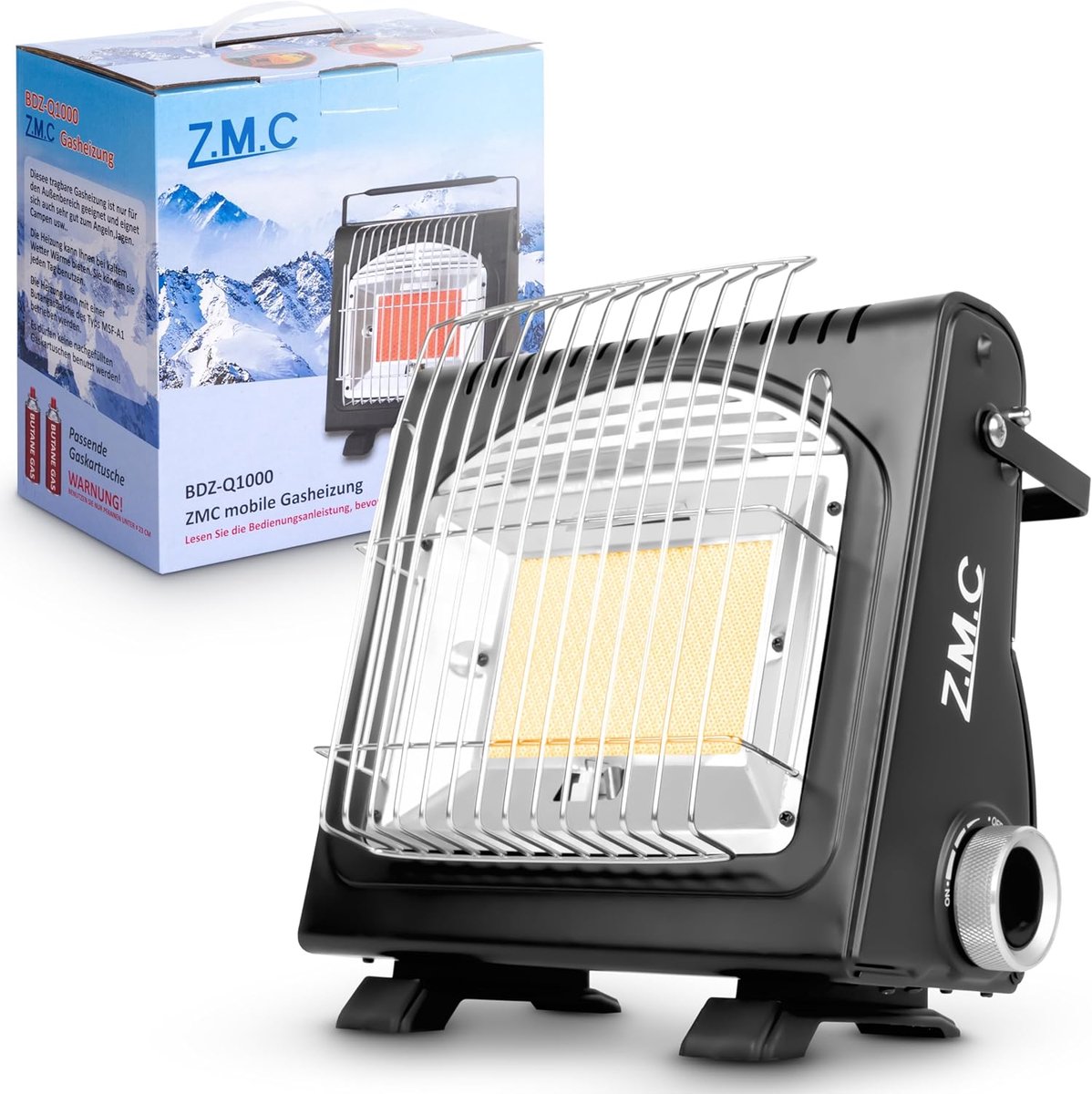 Z.M.C 2-in-1 draagbare gaskachel en gasfornuis, multifunctionele keramische kachel voor op de camping 1,7 kW, gaskachel voor buiten en terras, tuin & balkon, mobiele straalkachel met piëzo-ontsteking