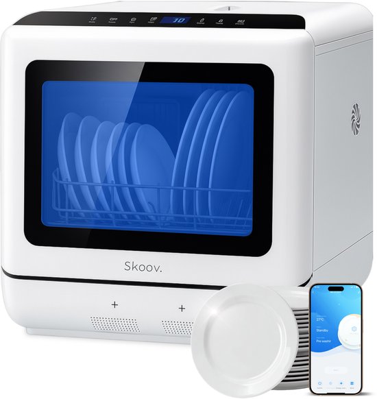 Foto: Ecowasher mini vaatwasser met waterreservoir 5 couverts 6 wasprogramma s 45cm vrijstaande afwasmachine camping wit skoov