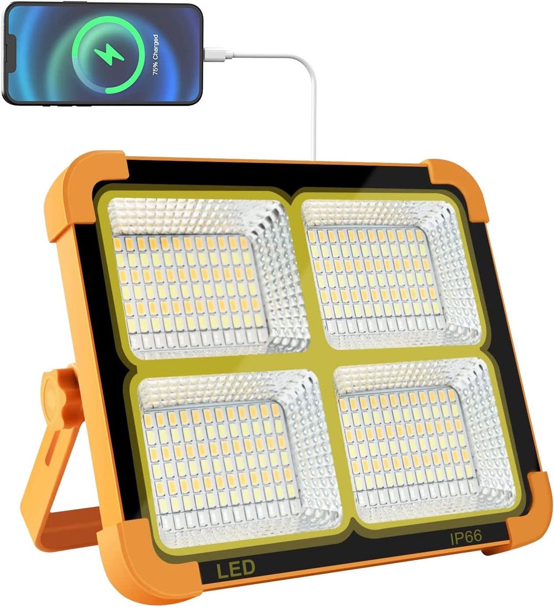 Ynkkvre -100W LED Bouwlamp op Zonne-energie – Oplaadbare Werklamp met 5400mAh Powerbank, 10000 Lumen, Draagbare Campinglamp voor Garage, Werkplaats, Noodverlichting en Buitenactiviteiten