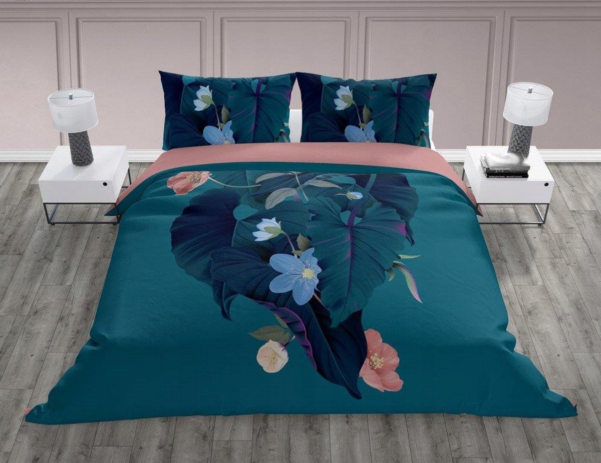 Trendy katoenen dekbedovertrekset 140x200cm - Turquoise & Poeder