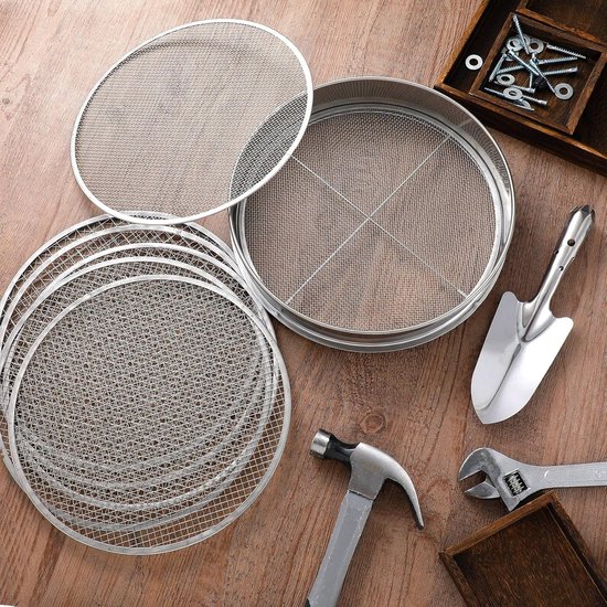 5-in-1 Tuinzeef Set - 30 cm Rond Metaal Zeef met 5 Verwisselbare Zeefinserts - Inclusief Gardenschop en Handschoenen - Voor Aarde, Compost en Zand — afbeelding 3