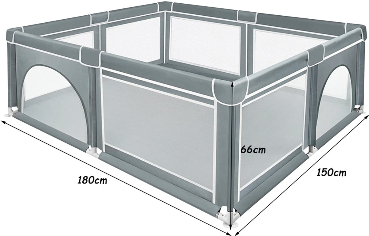 PIPIPOXER-Grondbox - 180x150x66cm–Baby Speelbox - Kinderbox - Babybox - Donkergrijs
