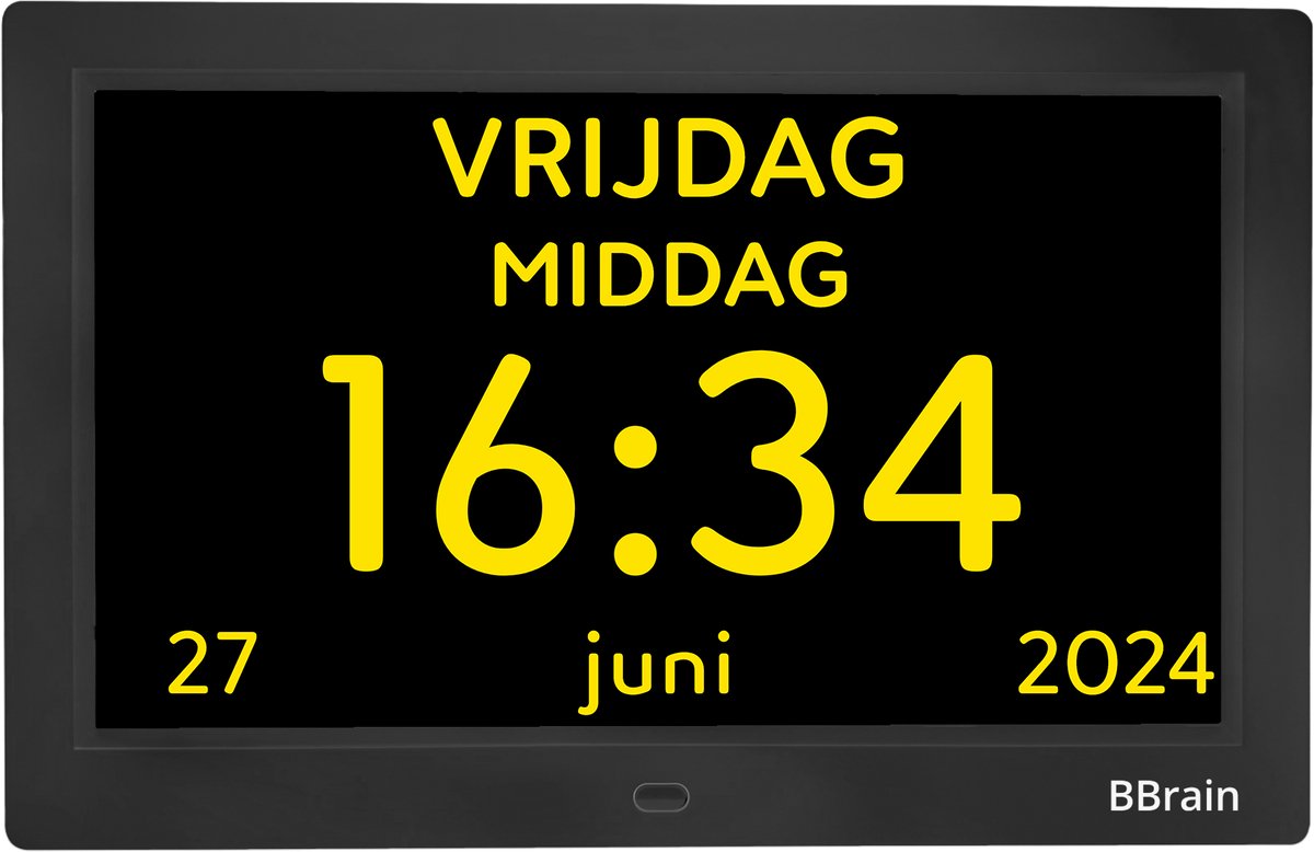 BBrain Basic - Digitale Dementieklok 10 inch || 21 verschillende herinneringen || Medicatieherinnering || Alarmfunctie || Afstandsbediening || Zwart
