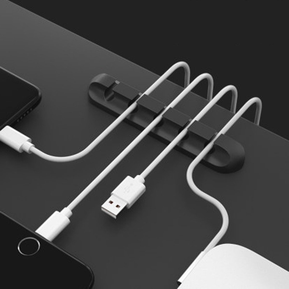 2x Kabel organiser - Zelfklevende kabelhouders - Bureau kabelbeheer - Voor 5 kabels - Zwart - Jonyx