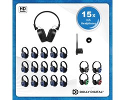 Silent Disco Pro Box 15| 15 HiFi Headsets FD-Pro, oplaadbare zender T70, Storage Box | DOLLY DIGITAL©
