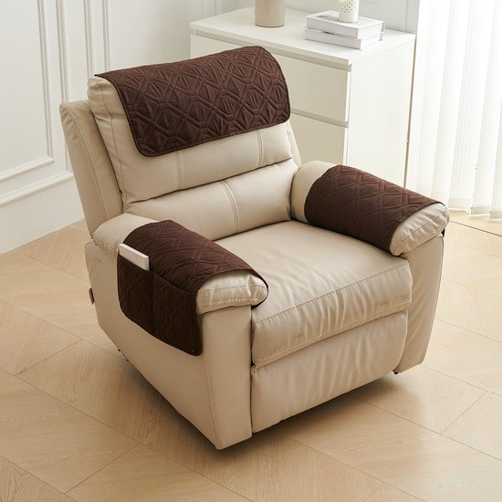 3-delige armleuninghoes voor bank, armleuninghoes voor chaise longue - hoofdsteunhoes, fauteuilhoes - antislip - meubelhoes - bank (1-zits chaise longue | 3-delige set),8textuur, bruin