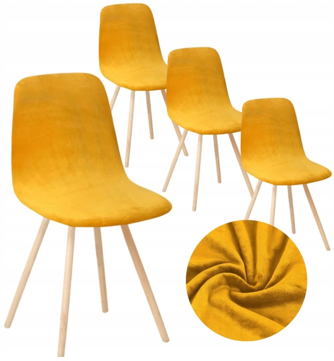 Set van 4 Mustard Velours Stoelhoezen - Scandinavische Stijl