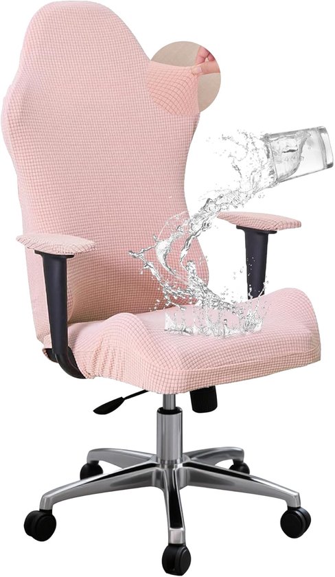 Set de housses pour chaise de Gaming - Protection extensible pour chaise de bureau - Avec 2 housses d'accoudoirs - Housse de chaise - Pour joueurs et bureau - Rose - Universelle - 4 pièces