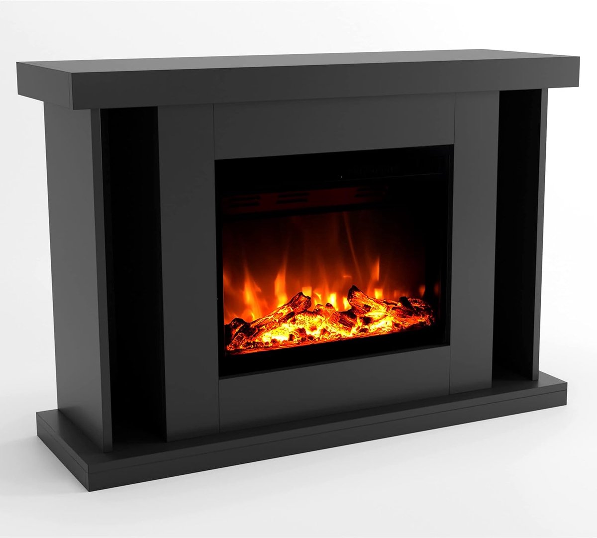 Elektrische Sfeerhaard TasalFurniture Tarvos Luxe LED Staande Haard met Verwarming – Realistisch 3D Vuurbeeld, Afstandsbediening, Knisperend Geluid, Houtdecoratie, 3 Kleurvlammen – 1500W Moderne Vrijstaande Elektrische Haard – Grijs 120x84x38 cm