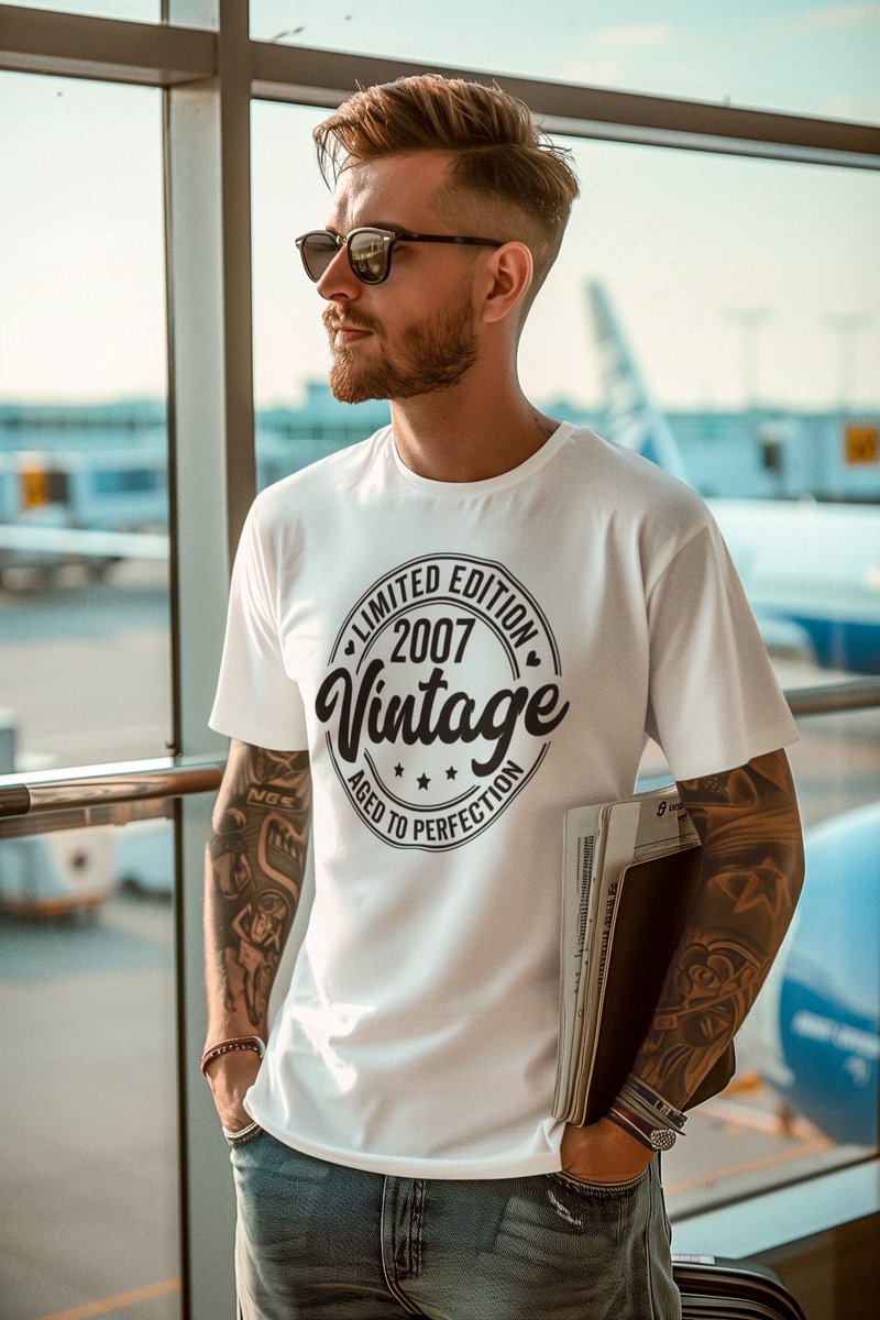 2007 Jaar Wit T-shirt Heren - Maat L - Aged Vintage - Verjaardag Cadeau Mannen - Limited Edition