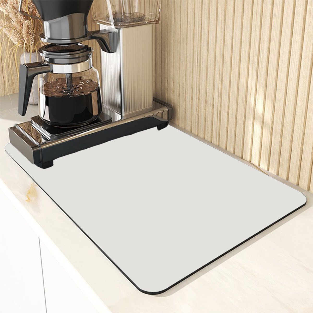 1 stuk afdroogmat, 40 x 50 cm absorberende afdroogmat, zelfdrogende mat, antislip aanrechtmat, barmat, barkoffiezetapparaatmat, placemat,Gebroken wit