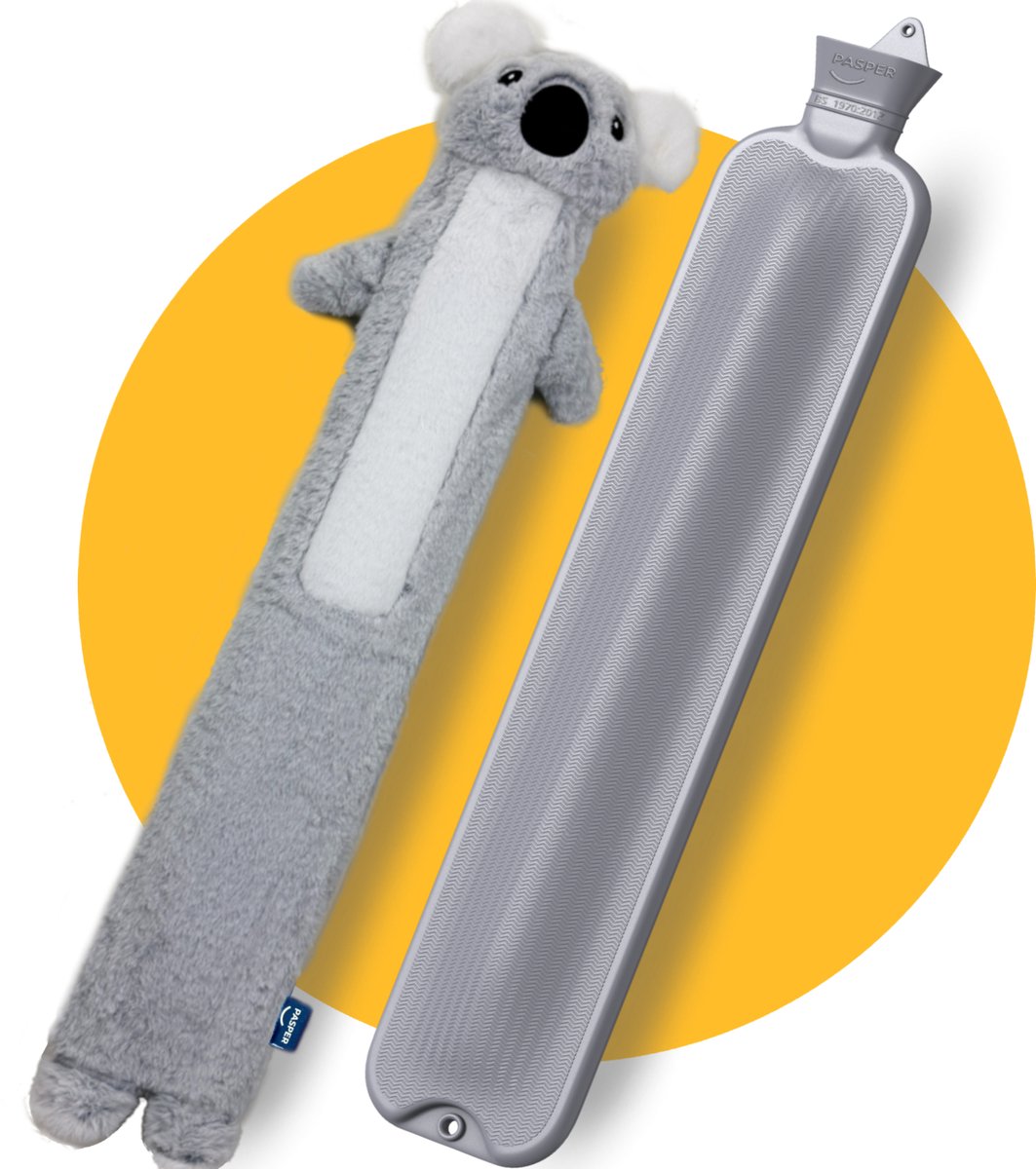 Pasper extra lange kruik 75 cm met hoes - 3.5 liter warmwaterkruik - naadloos ontwerp - koala - 8 uur warmte - kruikzak