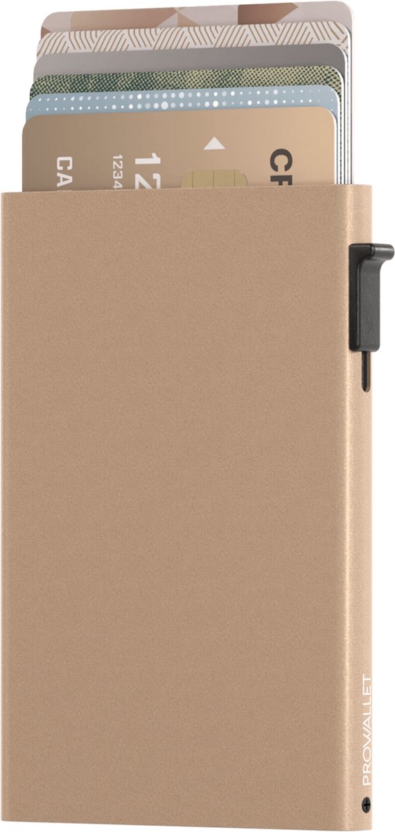 Prowallet Secure - Goud - Pasjeshouder voor 6 Pasjes - Uitschuifbaar - RFID Creditcardhouder - Slank Design - Kaarthouder Portemonnee, Premium Pashouder voor Mannen & Vrouwen - Incl. Luxe Cadeaubox