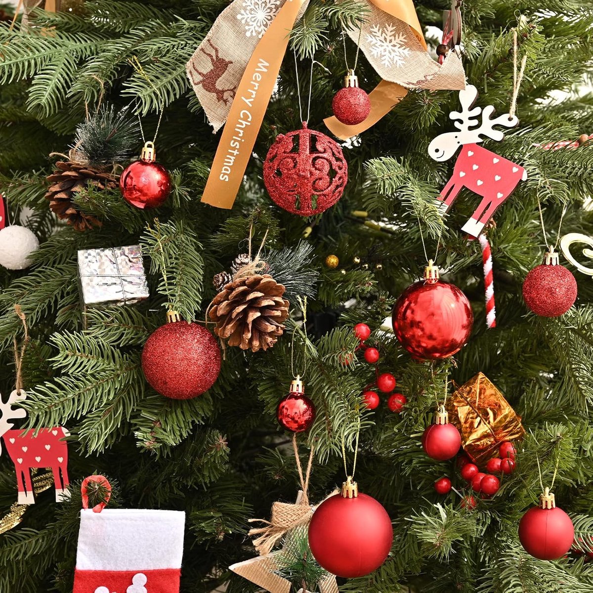 Kerstballen Set - Rode Breekvrije Kerstversiering - Kunststof Hangende Kerstballen - Veelzijdige Kerstboom Decoratie - Feestelijke Sfeer voor Binnen en Buiten - 100 Stuks – foto 4