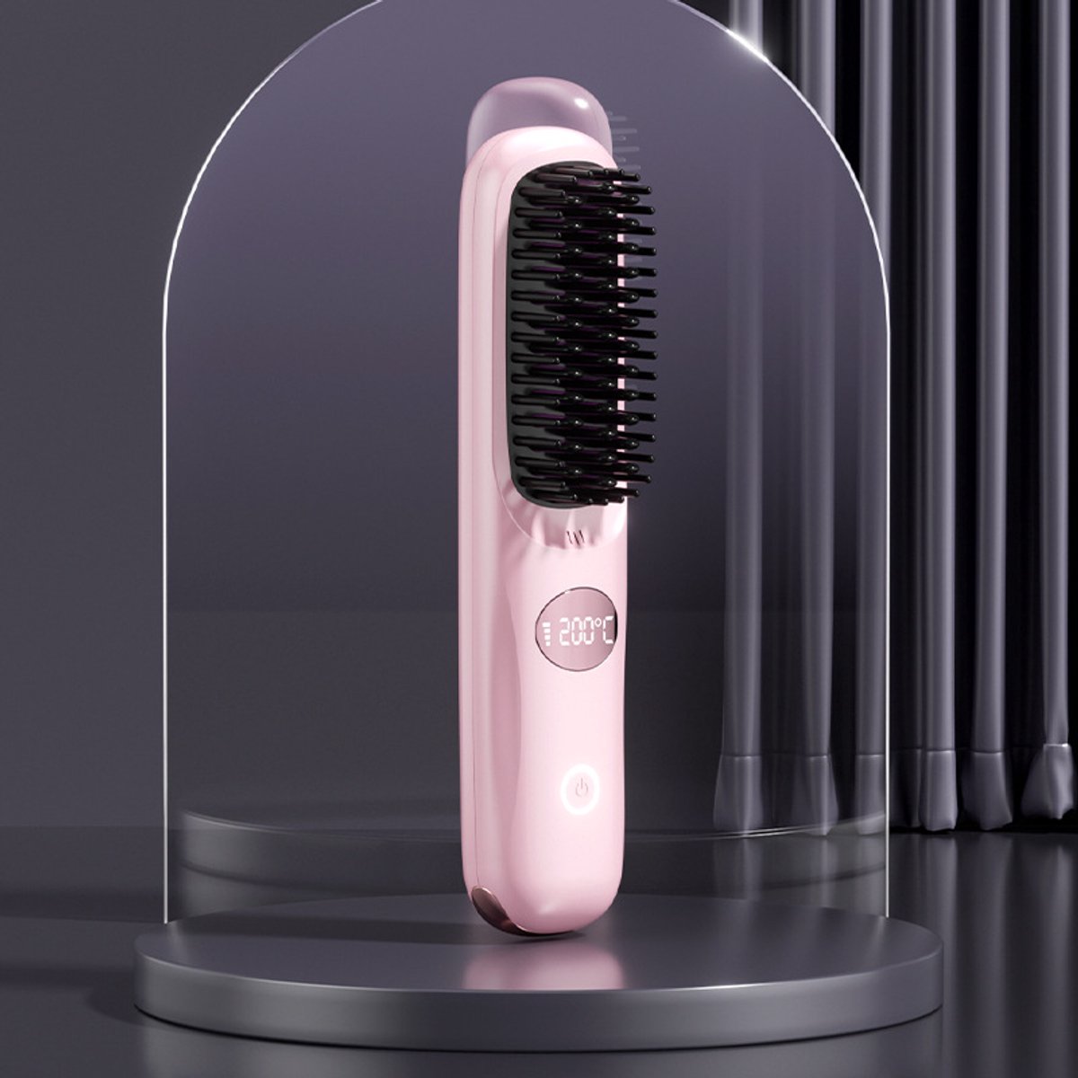 Draadloze stijlborstel - Draagbare stijlborstel voor op reis, Mini hete stijlborstel voor vrouwen, Keramische coating, Lichtgewicht en gemakkelijk te retoucheren, Anti-verbranding (roze)