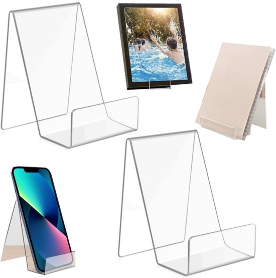 Foto: 2 boekenplanken foto display rek boekensteunen van acryl een telefoonstandaard met afgeronde hoeken geschikt voor het tentoonstellen van foto s ansichtkaarten recepten tijdschriften mobiele telefoons en boeken 7 5 10 5 cm transparant 