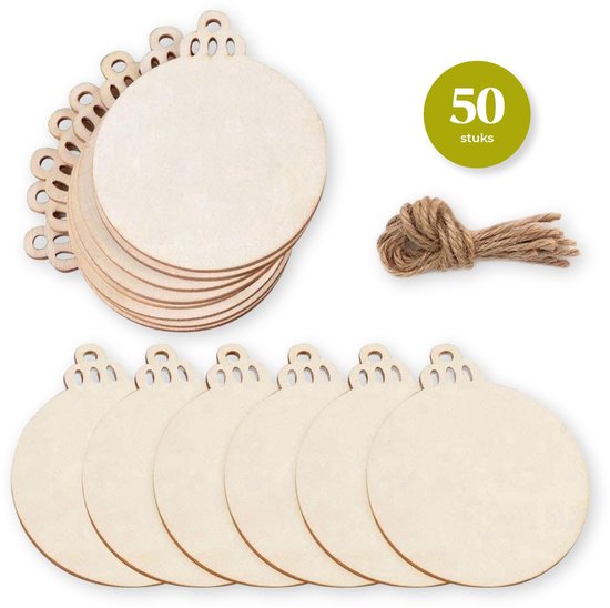 Giftmas Houten Kerstballen – Kerstversiering voor Binnen – Kerstbal van Hout – Kerst – ⌀6,5cm - 50 Stuks