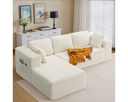 Xbro Hoekbank met Slaapfunctie – L-vormige Bank met Opbergruimte aan de Zijkant – Fluweel – 4-Zits – Beige