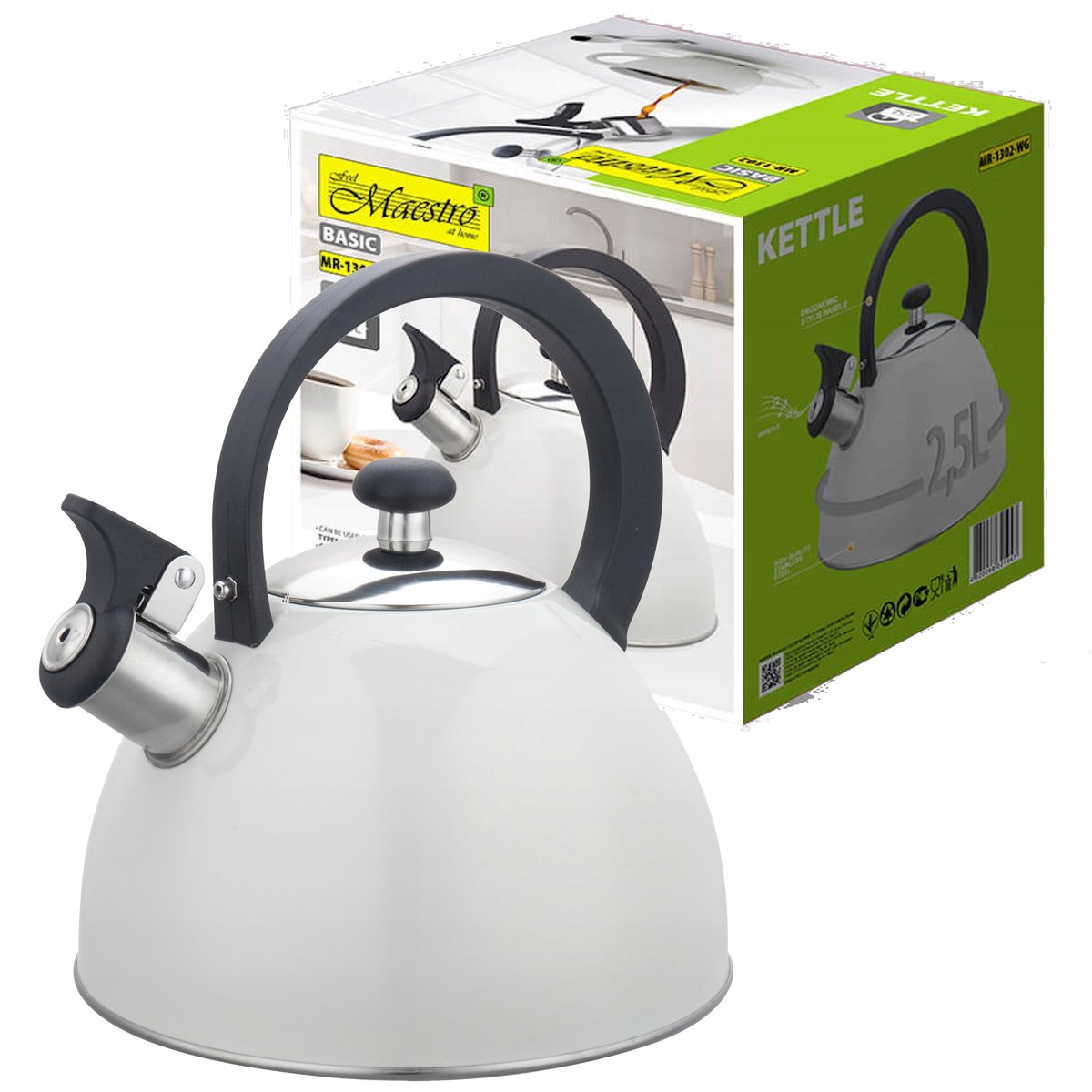 Maestro Stalen Waterkoker 2,5L - Gas & Inductie - Wit