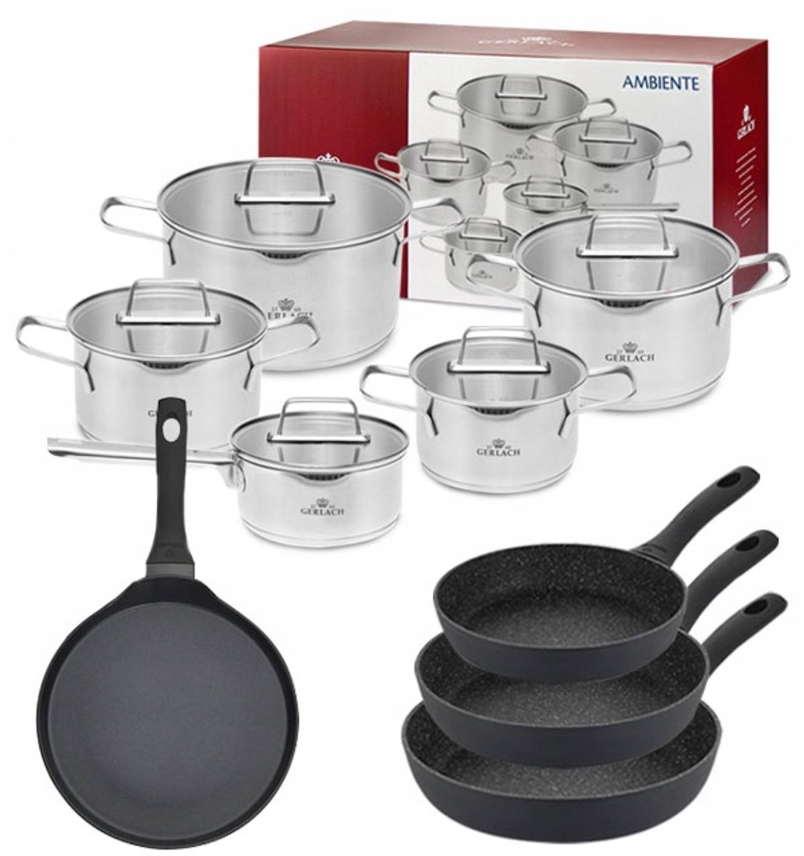 Gerlach Ambiente Pannenset 10 Delen + Koekenpannen Granitex