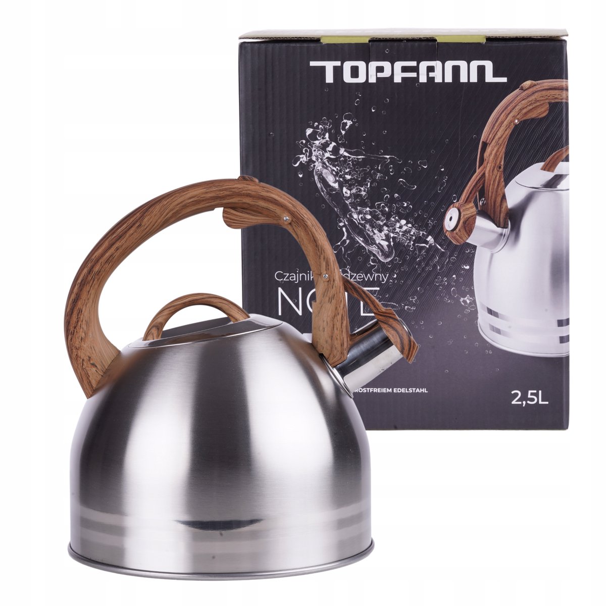 Topfann RVS Waterkoker 2,5L met Houten Handvat & Fluitje