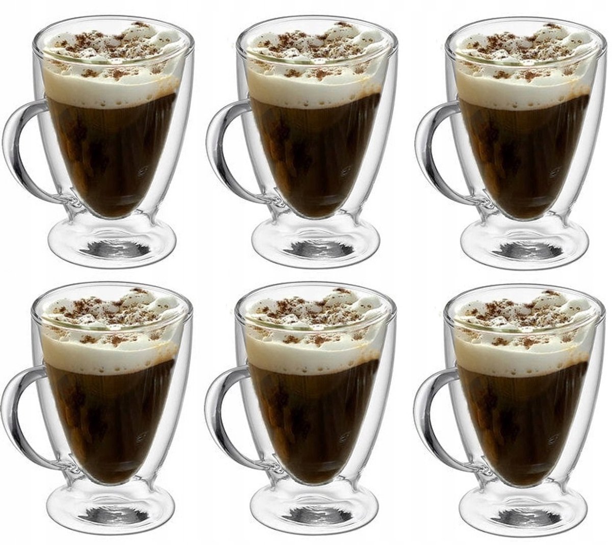 6x Thermische Glazen 300ml met Oor voor Koffie, Thee & Latte