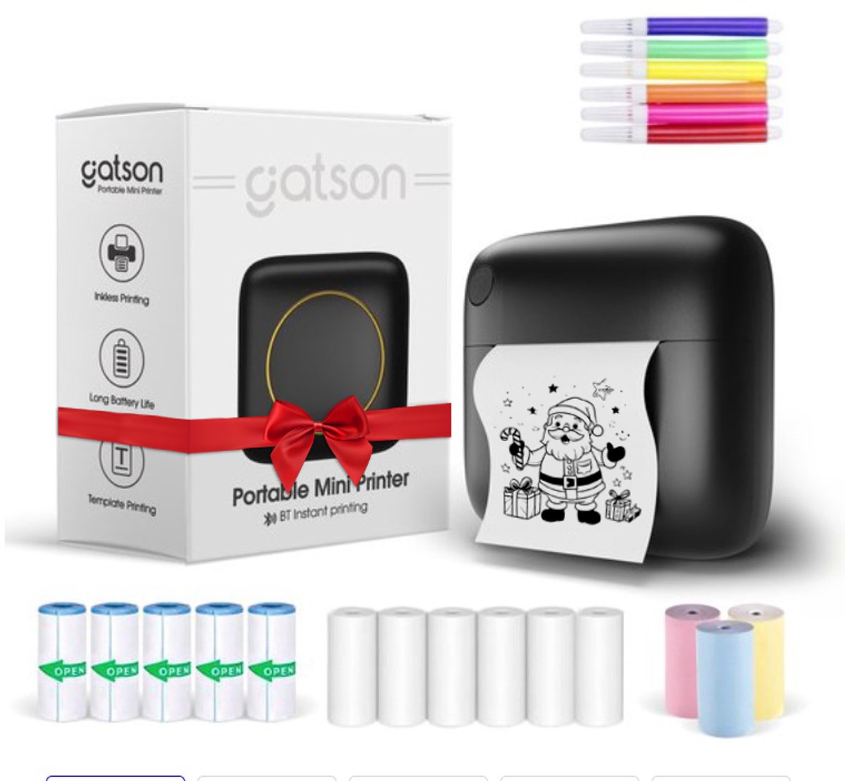 Gatson - Mini Printer voor Mobiel - Pocket Printer - Mobiele Fotoprinter - Inclusief 6 rollen Papier + 5 pennen
