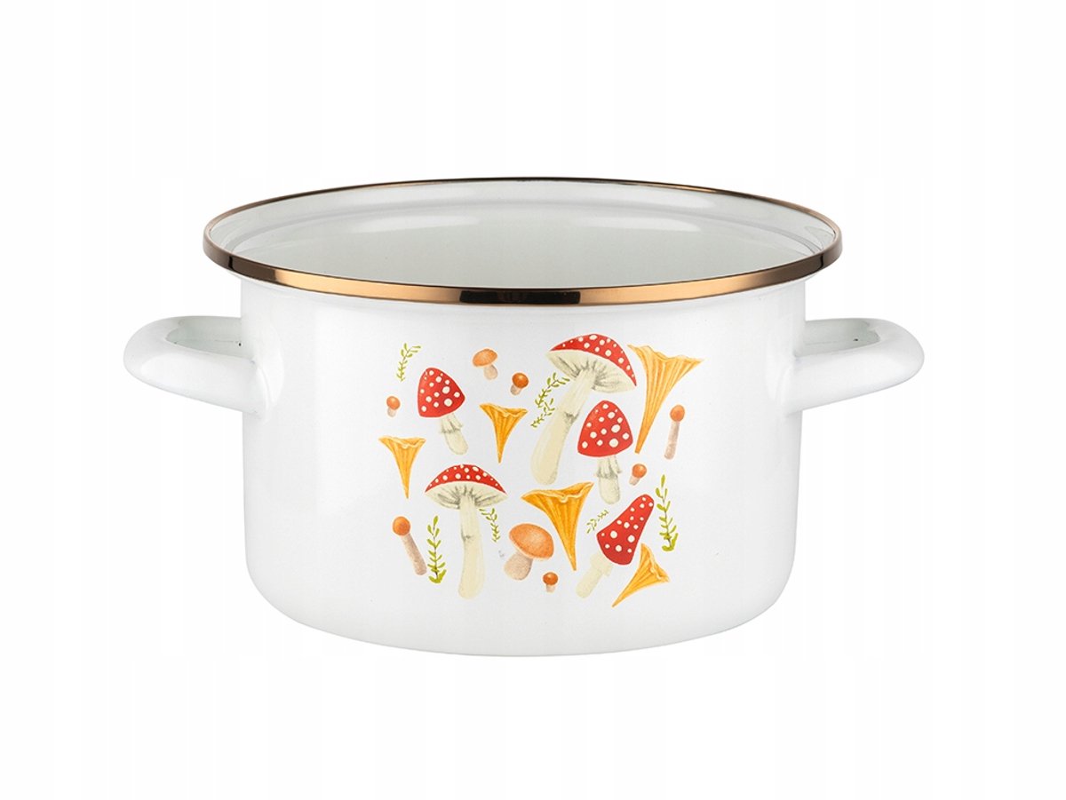 Emalia Pleszew Geëmailleerde Pan "Grzybki" Wit Goud 18cm 2,65L