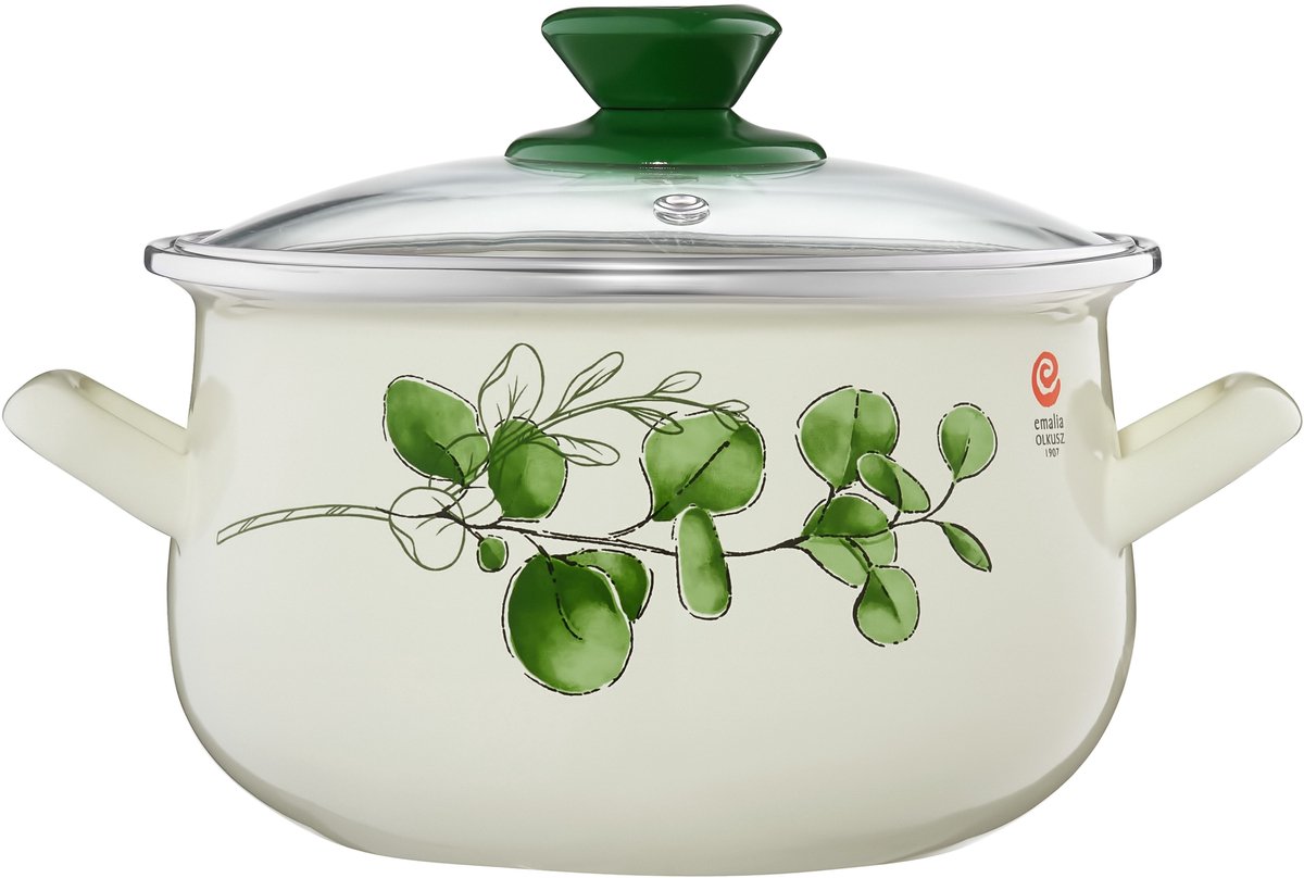 Emalia Olkusz Eukaliptus Emaille Pan 4,2L - Wit met Deksel
