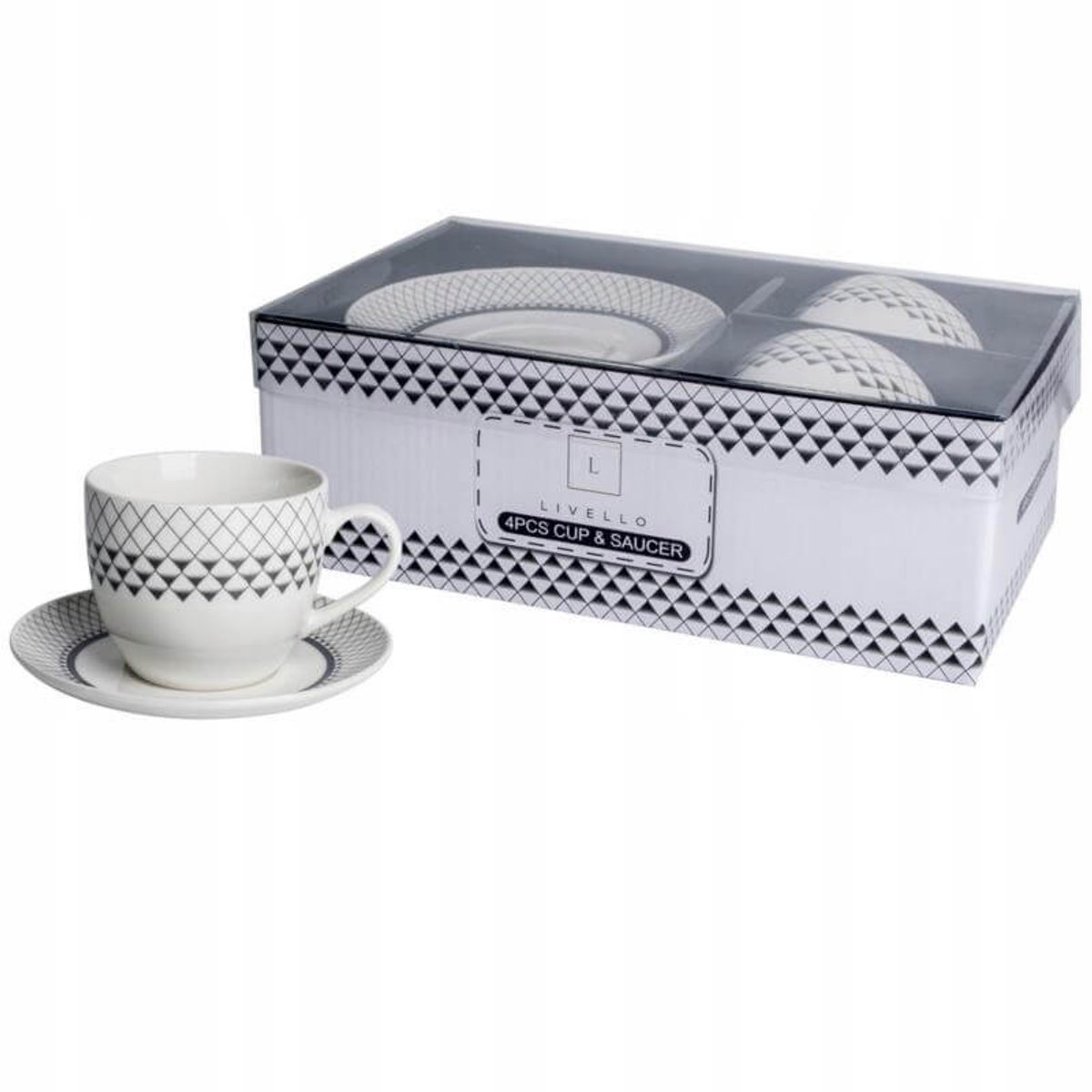 Geometrische Koffiekopjes met Schotels, Set van 2, 250ml