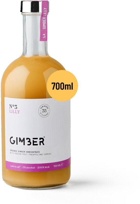 GIMBER N°3 Lilly | Biologisch gemberconcentraat | 700 ml | mengsel van gember, passievrucht, ananas en kurkuma.