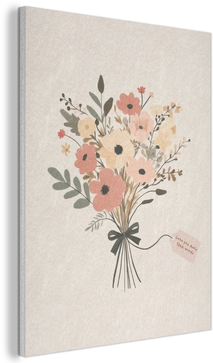 Akoestisch wandpaneel 70x100 cm - Vilt schilderij Bloemen - Quote - Beige - Lint - Akoestische panelen - Geluidsdempende wanddecoratie - Geluidsisolatie woonkamer - Muurdecoratie geluidspanelen - Moederdag cadeautje - Cadeau voor mama